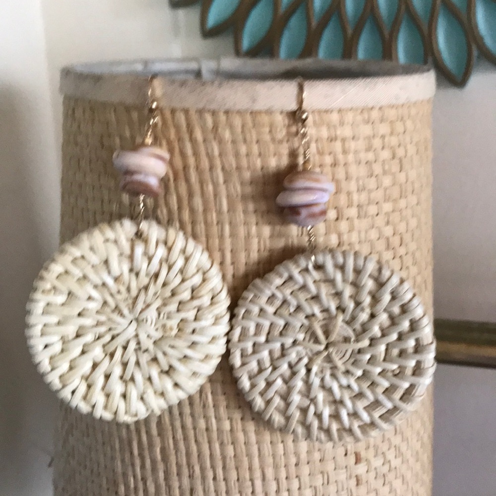 Handmade Bamboo Puka Shell Dangle Earrings